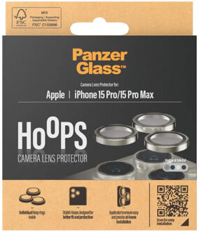 PanzerGlass ® Hoops® Metal Camera Lens Protector Natural iPhone 15 Pro | 15 Pro Max Doorzichtige schermbeschermer Apple 1 stuk(s)