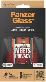 PanzerGlass ® Privacy Screen Protector iPhone 15 Pro | Ultra-Wide Fit w. EasyAligner Doorzichtige schermbeschermer Apple 1 stuk(s)
