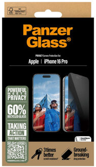 PanzerGlass ® Privacy Screen Protector iPhone 16 Pro | Ultra-Wide Fit w. EasyAligner Doorzichtige schermbeschermer Apple 1 stuk(s)
