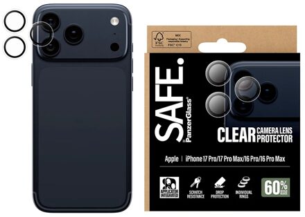 PanzerGlass SAFE. by ® Camera Lens Protector Transparent iPhone 17 Pro | iPhone 17 Pro Max | iPhone 16 Pro | 16 Pro Max Doorzichtige schermbeschermer Apple 1 stu