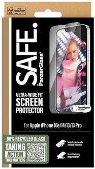 PanzerGlass SAFE. by ® Screen Protector iPhone 17e | 16e | 14 | 13 | 13 Pro | Ultra-Wide Fit w. EasyAligner Doorzichtige schermbeschermer Apple 1 stuk(s)
