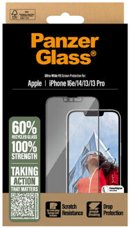 PanzerGlass Ultra-Wide Fit Anti-Bacterial Screenprotector incl. applicator voor de Apple iPhone 13 / 13 Pro / 14 / 16e Transparant