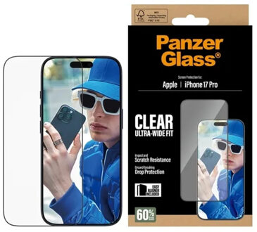 PanzerGlass Ultra-Wide Fit Anti-Bacterial Screenprotector incl. applicator voor de Apple iPhone 17 Pro Transparant