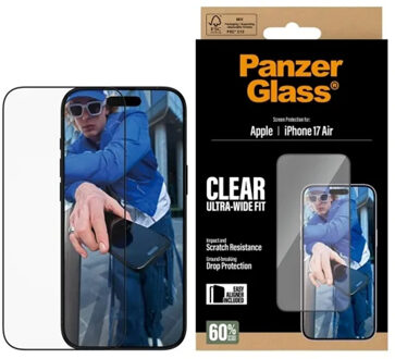 PanzerGlass Ultra-Wide Fit Anti-Bacterial Screenprotector incl. applicator voor de Apple iPhone Air Transparant