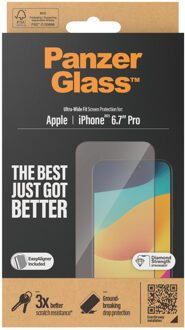 PanzerGlass Ultra-Wide Fit Anti-Bacterial Screenprotector incl. applicator voor de iPhone 15 Pro Max Transparant