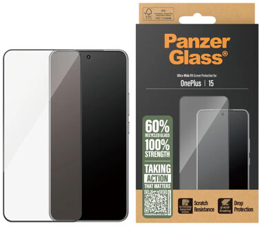 PanzerGlass Ultra-Wide Fit Anti-Bacterial Screenprotector incl. applicator voor de OnePlus 15 Transparant