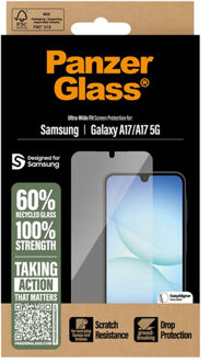PanzerGlass Ultra-Wide Fit Anti-Bacterial Screenprotector incl. applicator voor de Samsung Galaxy A17 (5G) Transparant