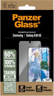 PanzerGlass Ultra-Wide Fit Anti-Bacterial Screenprotector incl. applicator voor de Samsung Galaxy A36 Transparant