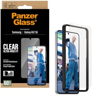 PanzerGlass Ultra-Wide Fit Anti-Bacterial Screenprotector incl. applicator voor de Samsung Galaxy A57 (5G) Transparant