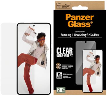 PanzerGlass Ultra-Wide Fit Anti-Bacterial Screenprotector incl. applicator voor de Samsung Galaxy S26 Plus Transparant