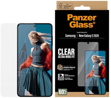PanzerGlass Ultra-Wide Fit Anti-Bacterial Screenprotector incl. applicator voor de Samsung Galaxy S26 Transparant