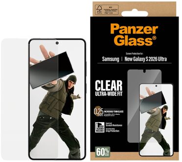 PanzerGlass Ultra-Wide Fit Anti-Bacterial Screenprotector incl. applicator voor de Samsung Galaxy S26 Ultra Transparant