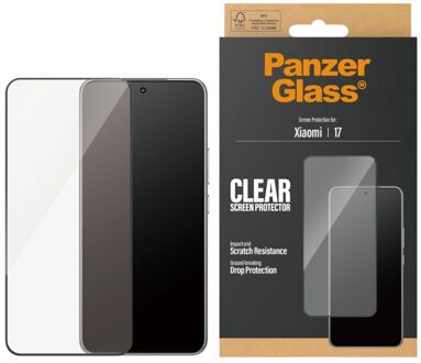 PanzerGlass Ultra-Wide Fit Anti-Bacterial Screenprotector incl. applicator voor de Xiaomi 17 Transparant