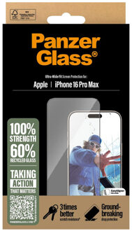 PanzerGlass Ultra-Wide Fit Anti-Bacterial Screenprotector voor de Apple iPhone 16 Pro Max Transparant