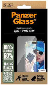 PanzerGlass Ultra-Wide Fit Anti-Bacterial Screenprotector voor de Apple iPhone 16 Pro Transparant