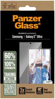 PanzerGlass Ultra-Wide Fit Anti-Bacterial Screenprotector voor de Samsung Galaxy S25 Ultra Transparant
