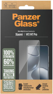 PanzerGlass Ultra-Wide Fit Anti-Bacterial Screenprotector voor de Xiaomi 14T Pro Transparant
