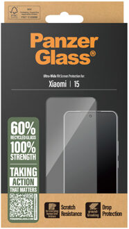 PanzerGlass Ultra-Wide Fit Anti-Bacterial Screenprotector voor de Xiaomi 15 Transparant