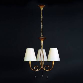 Paola 3-lamps gouden hanglamp met textielen kappen goud, crème