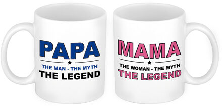 Papa en mama the legend mok - Vaderdag en moederdag cadeau - feest mokken Wit