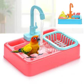Papegaai Automatische Bad Met Kraan Douche Baden Bad Kooi Schoon Feeder Tool Automatische Papegaai Bad Licht Vogel Benodigdheden Blauw