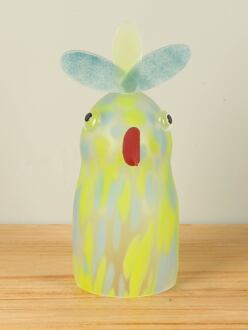 Papegaai, decoratie gematteerd glas groen/blauw