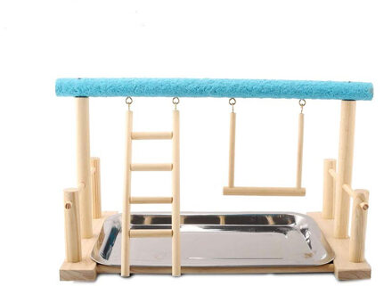 Papegaai Playstand Vogel Play Stand Valkparkiet Speeltuin Hout Baars Gym Kinderbox met Ladder Swing Speelgoed Oefening Spelen blauw