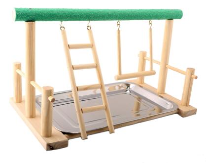 Papegaai Playstand Vogel Play Stand Valkparkiet Speeltuin Hout Baars Gym Kinderbox met Ladder Swing Speelgoed Oefening Spelen groen