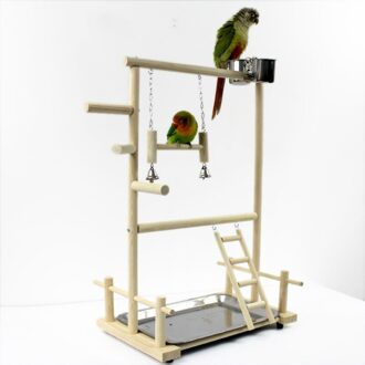 Papegaai Playstands Met Cup Speelgoed Lade Vogel Schommel Klimmen Opknoping Ladder Brug Houten Valkparkiet Speeltuin Vogel Zitstokken 53*23*36Cm