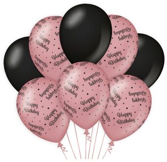 Paper dreams ballonnen happy birthday latex roze/zwart 8-stuks Multikleur