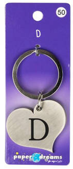 Paper dreams Sleutelhanger Hart Letter D 10 X 4 Cm Staal Zilver