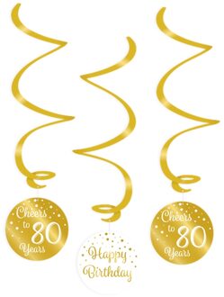 Paper dreams swirlslingers 80 jaar 70 cm goud/wit 3 stuks Goudkleurig