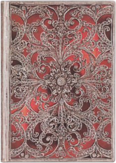 Paperblanks flexis cahier, silver filigree collection : garnet, formaat midi, gelinieerd