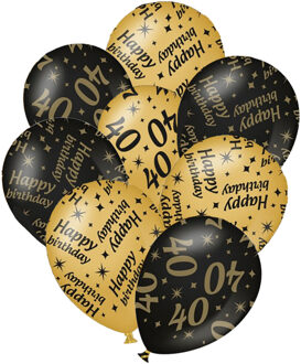 paperdreams 12x stuks leeftijd verjaardag ballonnen 40 jaar en happy birthday zwart/goud