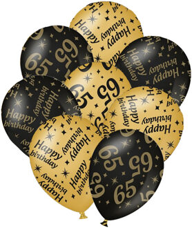 paperdreams 12x stuks leeftijd verjaardag ballonnen 65 jaar en happy birthday zwart/goud