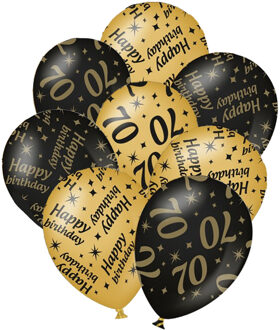 paperdreams 12x stuks leeftijd verjaardag ballonnen 70 jaar en happy birthday zwart/goud