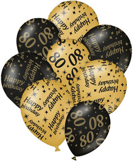 paperdreams 12x stuks leeftijd verjaardag ballonnen 80 jaar en happy birthday zwart/goud
