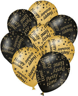 paperdreams 12x stuks leeftijd verjaardag ballonnen Party Time en Happy Birthday print