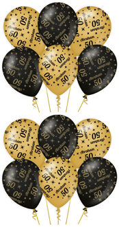 paperdreams 12x stuks luxe Abraham/50 jaar feest ballonnen - zwart/goud - latex - ca 30 cm - Ballonnen Multikleur