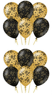 paperdreams 12x stuks luxe Sarah/50 jaar feest ballonnen - goud/zwart - latex - ca 30 cm - Ballonnen Multikleur