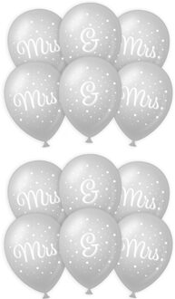 paperdreams 12x stuks Mrs. & Mrs. huwelijks feest ballonnen - zilver/wit - latex - ca 30 cm - Ballonnen Multikleur