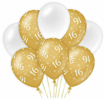 paperdreams 16 jaar leeftijd thema Ballonnen - 16x - goud/wit - Verjaardag feestartikelen - Ballonnen Goudkleurig