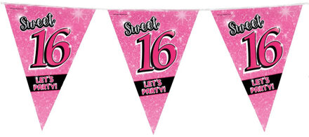 paperdreams 16 jaar verjaardag slingers Sweet 16 10 meter versiering - Vlaggenlijnen Roze