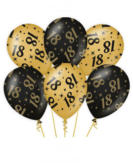 paperdreams 18 jaar verjaardag feest ballonnen - 6x stuks - zwart/goud - leeftijd - 30 cm - versiering