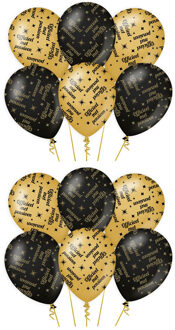 paperdreams 18x stuks luxe pensioen feest/party ballonnen - goud/zwart - latex - ca 30 cm
