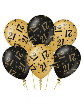 paperdreams 21 jaar verjaardag feest ballonnen - 12x stuks - zwart/goud - leeftijd - 30 cm - versiering