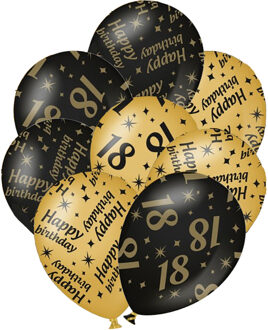 paperdreams 24x stuks leeftijd verjaardag ballonnen 18 jaar en happy birthday zwart/goud