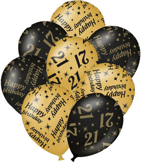 paperdreams 24x stuks leeftijd verjaardag ballonnen 21 jaar en happy birthday zwart/goud