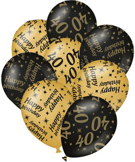paperdreams 24x stuks leeftijd verjaardag ballonnen 40 jaar en happy birthday zwart/goud