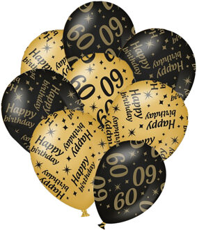 paperdreams 24x stuks leeftijd verjaardag ballonnen 60 jaar en happy birthday zwart/goud